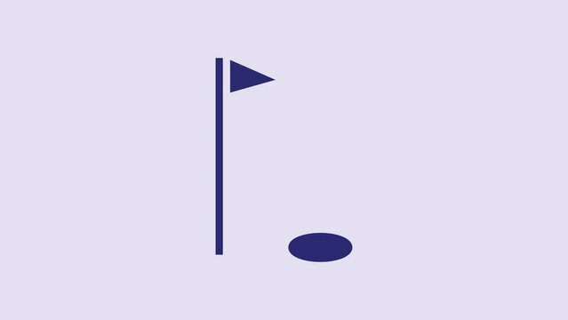 Blue Golf flag icon isolated on purple background. Golf equipment or accessory. 4K Video motion graphic animation