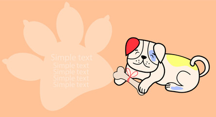 Hand Drawn color dog. Simple text. For design logo, visit card, etc. Vector illustration