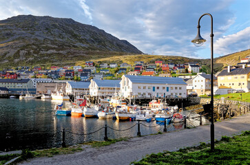Panoramic view of Honningsvag town and bay - Norway