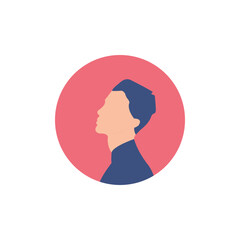 Round profile image of female avatar for social networks with half circle. Fashion, beauty, blue and black. Bright vector illustration in trendy style.