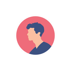 Round profile image of female avatar for social networks with half circle. Fashion, beauty, blue and black. Bright vector illustration in trendy style.