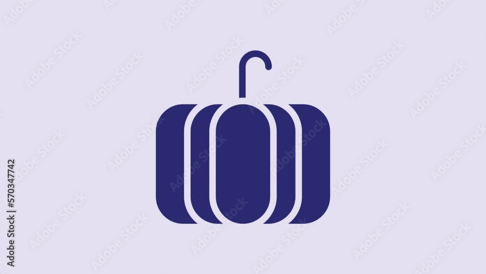 Wall mural blue pumpkin icon isolated on purple background. happy halloween party. 4k video motion graphic anim