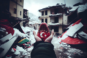 Zerstörte Stadt nach der Erdbeben Katastrophe 2023 in der Türkei - Generative Ai - obrazy, fototapety, plakaty