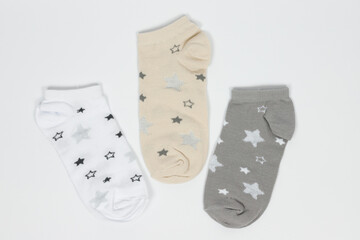 Socks on a white background. Socks on the leg.