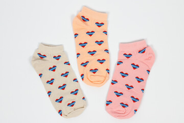 Socks on a white background. Socks on the leg.