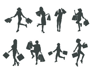 Woman shopping silhouette, Woman with shopping bags silhouettes