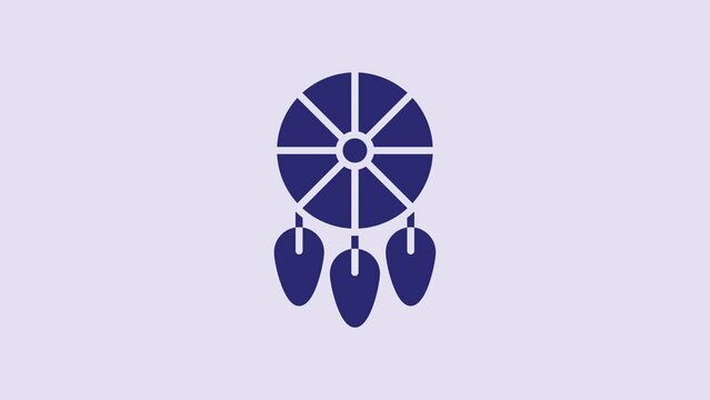 Blue Dream catcher with feathers icon isolated on purple background. 4K Video motion graphic animation
