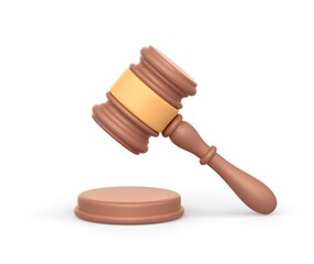 Realistic 3d icon of judge gavel for court verdict