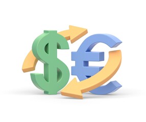 Realistic 3d icon of euro to dollar currency exchange