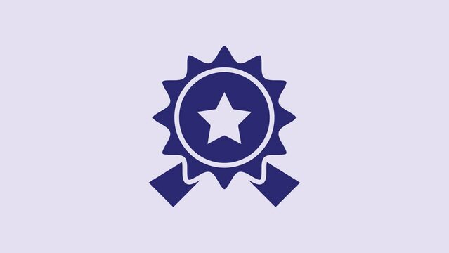 Blue Medal with star icon isolated on purple background. Winner achievement sign. Award medal. 4K Video motion graphic animation