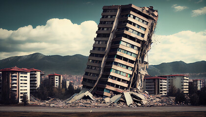 Zerstörte Stadt nach der Erdbeben Katastrophe 2023 in der Türkei - Generative Ai - obrazy, fototapety, plakaty