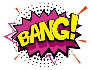 Bang word in comic style. Halftone color splash frame