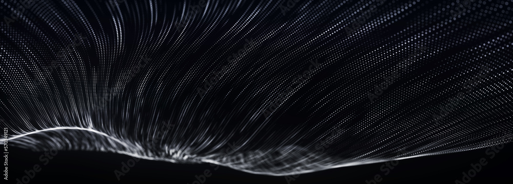 Poster abstract digital background. dynamic wave of glowing particles. data flow information. concept of di