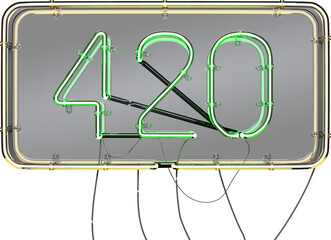 a 3d render of " 420" neon sign on glass board.