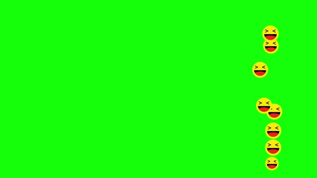 Social media  live style Smiling emoji animation coming from bottom on green chroma key.
