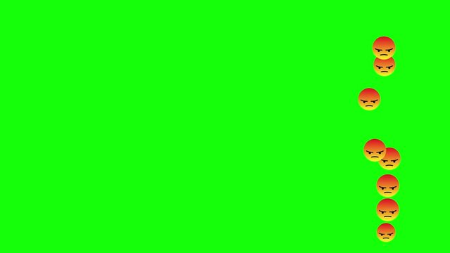 Social media  live style Angry emoji animation coming from bottom on green chroma key.