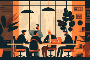 Flat vector illustration Creative business team meeting in office  