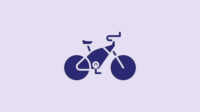 Blue Bicycle icon isolated on purple background. Bike race. Extreme sport. Sport equipment. 4K Video motion graphic animation