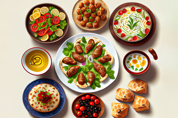 Fototapeta na wymiar Arabic Cuisine Middle. Generative Ai