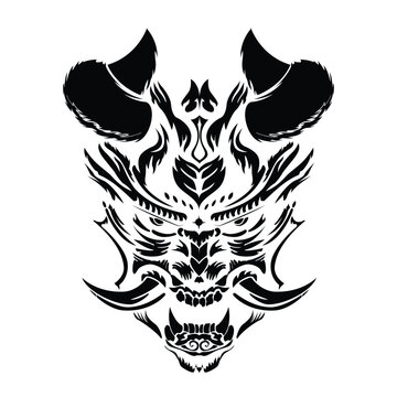recommend clip art: Hanya mask tattoo art. Japanese style for shirt or textile design