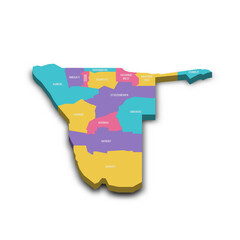 Namibia political map of administrative divisions - regions. Colorful 3D vector map with dropped shadow and country name labels.