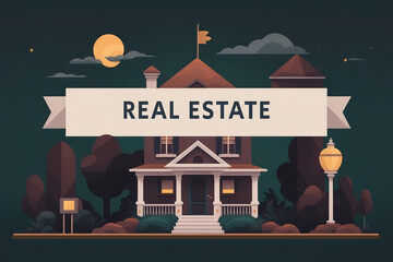 Real Estate illustration banner. Modern flat design. Generative AI