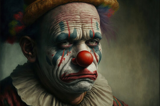 Ilustraci&oacute;n del  retrato de un payaso triste. Generatvie Ai