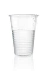 Plastic disposable cup water isolated on white background