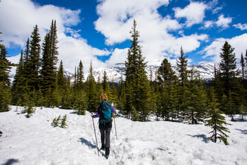 Young woman in Peyto lake, Banff National Park, Canada