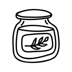Hand drawn sweet jam in jar. Vector line doodle illustration