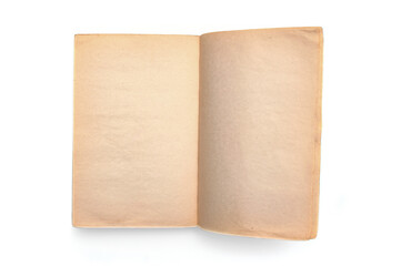Old antique open book on a white background