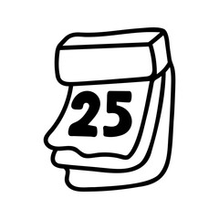 Hand drawn Christmas calendar with number 25. Doodle vector illustration