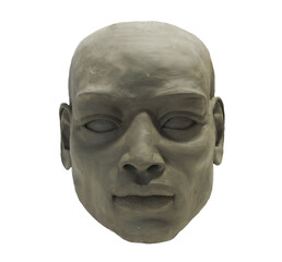 Clay male face with African features. Handmade head sculpture: contemporary art, modeling, fine arts.