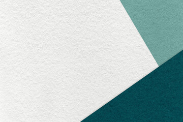 Plakat Texture of craft white color paper background with cyan and emerald border. Vintage abstract cardboard.