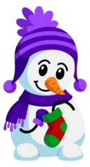 Fotobehang Cute snowman with sock. Smiling winter holidays mascot © LadadikArt