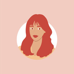 Half body beautiful woman colorful portrait. Avatars for social networks. Vector illustration in flat style.