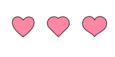 Set of pink heart Collection of different romantic vector heart icons for web site, sticker, label, tattoo art, love logo and Valentines day.