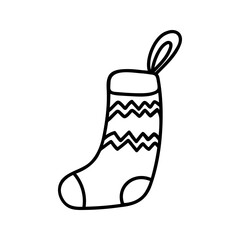 Hand drawn winter Christmas sock. Vector illustration of doodles