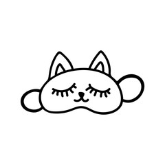 Hand drawn cute sleeping mask with cat ears. Doodle vector illustration