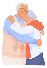 Old man and woman hugging. Loving elderly couple