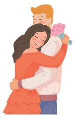 Romantic couple hug. Woman and man on date