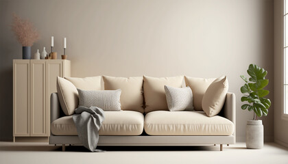 beige sofa living room minimalist interior illustration