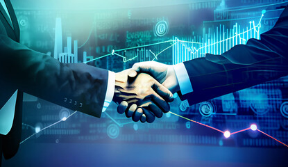 Crypto Business handshake on finance prosperity and money technology asset background . Generating Ai