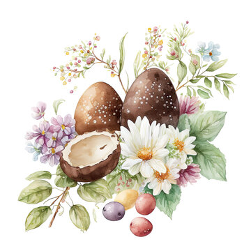 watercolor easter eggs with flowers clip art preview