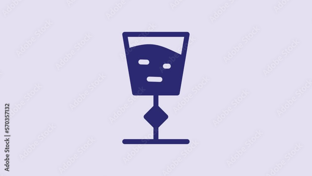 Sticker Blue Wine glass icon isolated on purple background. Wineglass sign. 4K Video motion graphic animation