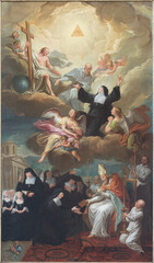 ANNECY, FRANCE - JULY 10, 2022:  The  painting of apotheosis of St. Jane Frances de Chantal in the church Eglise Saint François De Sales.