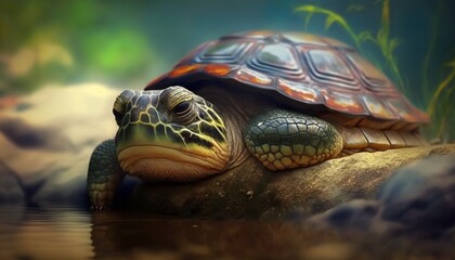 Fototapeta na wymiar cute and funny lazy turtle