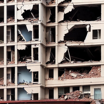 Ruined building, disaster, destroyed, rubble, earthquake
