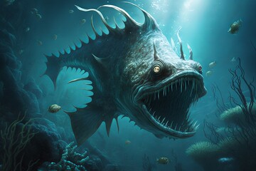 Illustration in the form of fantasy. Sea monsters. Generative AI
