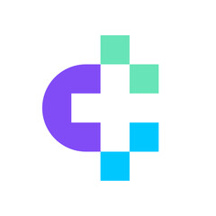 Letter C cross medical technology logo design